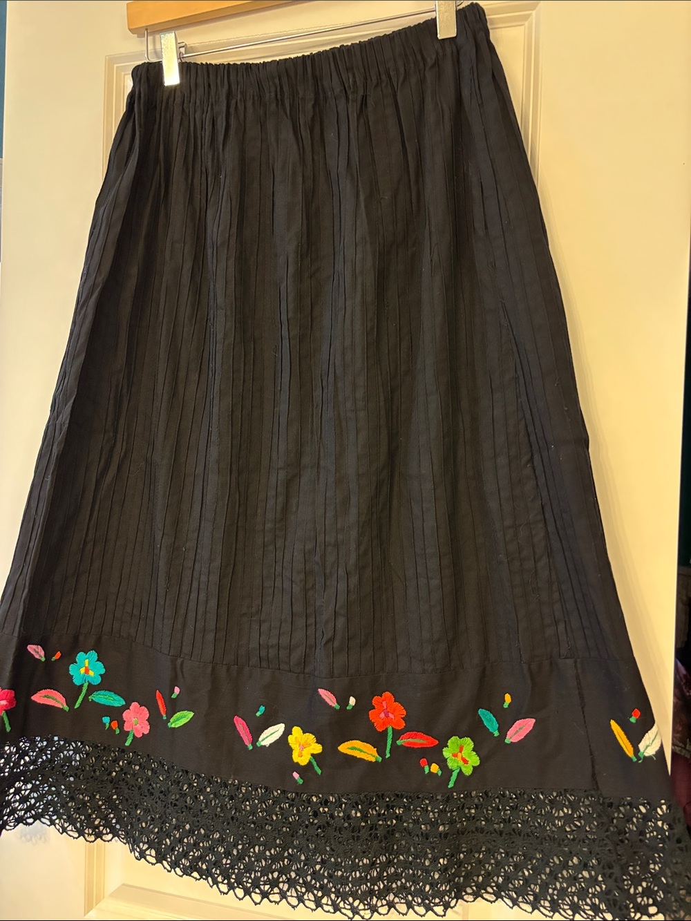 Black Floral Embroidered Cotton Skirt